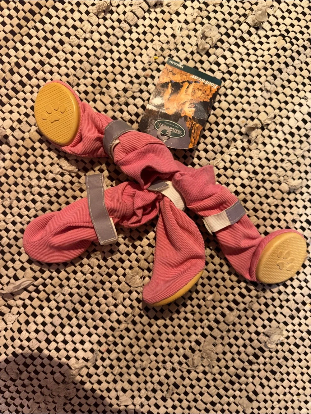 Dog pink rubber Sole Booties with Yellow Grip